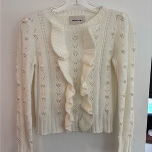 Women's Cream Sweater with Ruffle & Pearl Detail